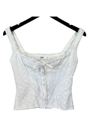 House Of CB Size XS Juana White Broderie Anglaise Button Up Top Cottage Prairie